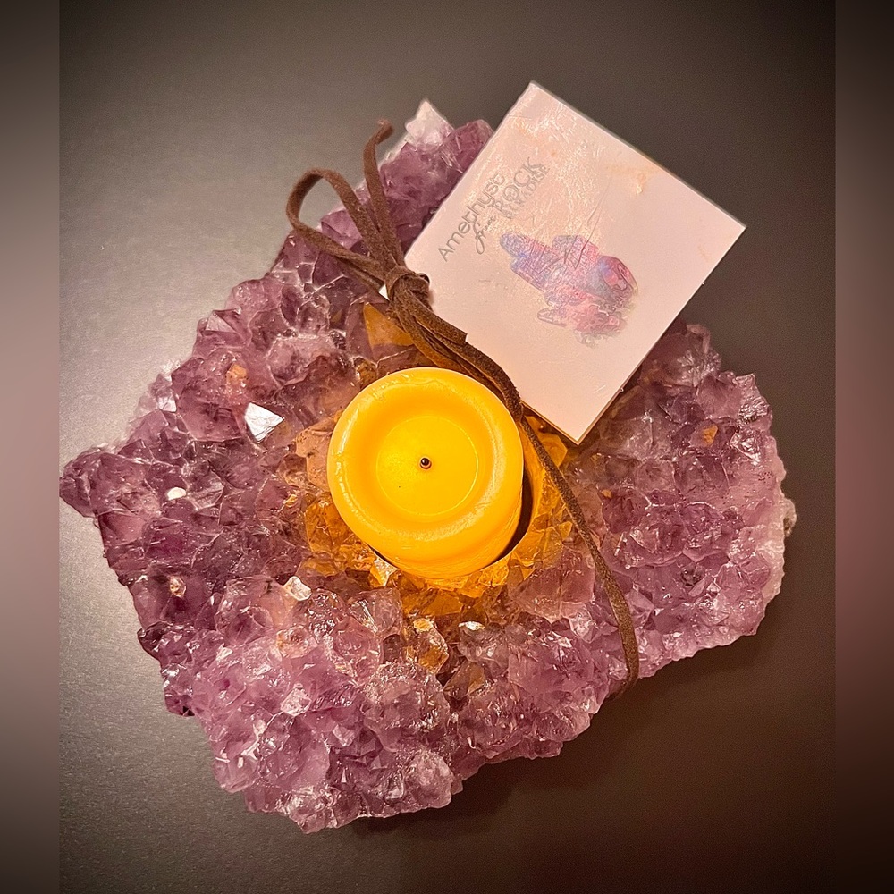 Amethyst Candle Holder “Rock Paradise” Hand-Crafted Authentic Made in Brazil NWT - Picture 2 of 12
